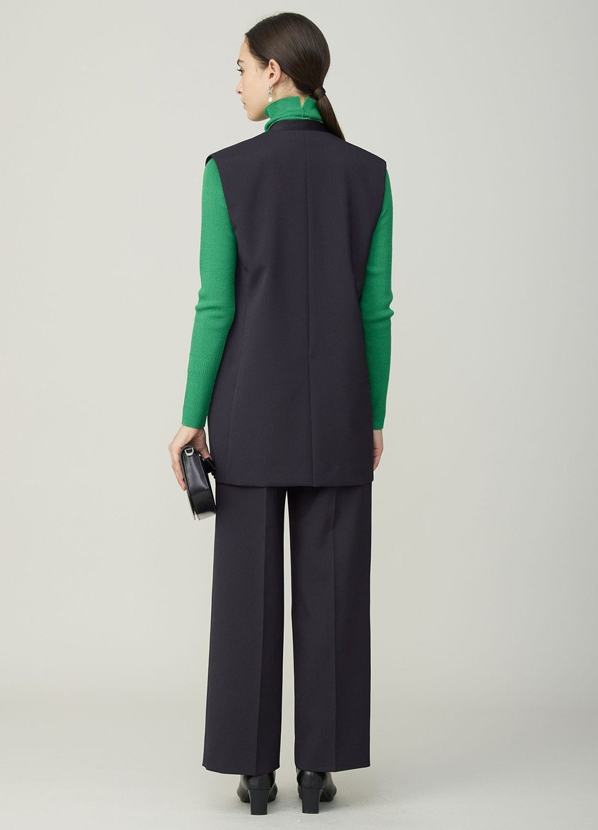 仿羊毛微光澤無領西裝背心